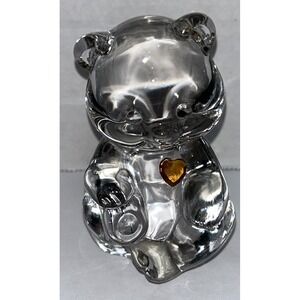 Fenton November Birthday Bear Topaz Zircon‎ Heart Glass Paperweight Vintage